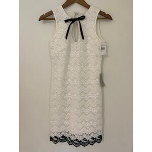 NWT Dress The Population White Black Lace Tie Front Keyhole S $206 Sleeveless